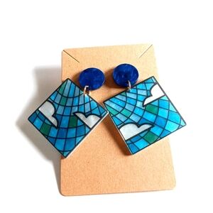 Blue and Green Geometric Earrings